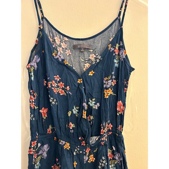 Be Cool Blue Multi Color Floral Tank Romper Size Small - Picture 4 of 7